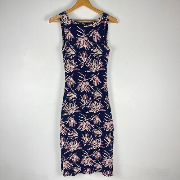 Pact Maternity Freesia Palms Ruched Tank Midi Dress Small Navy Blue Organic - Picture 3 of 11